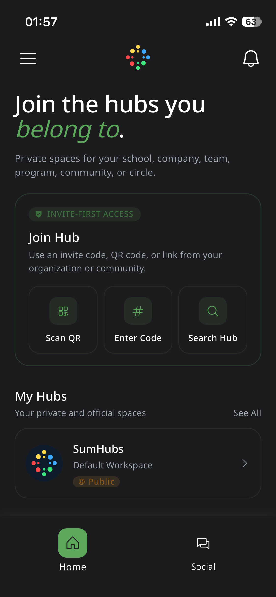 SumHubs app — one branded hub home screen