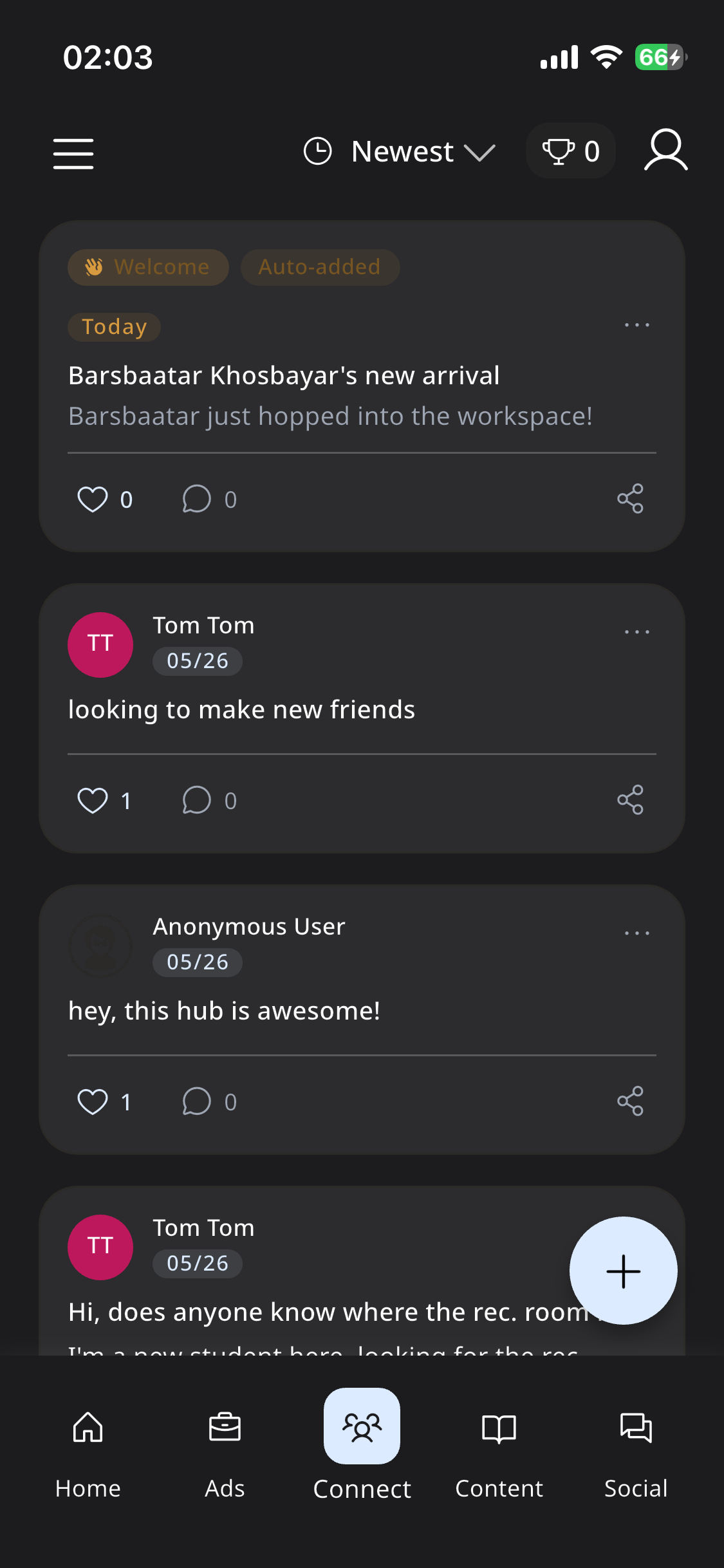 Hub community — member discussion screen